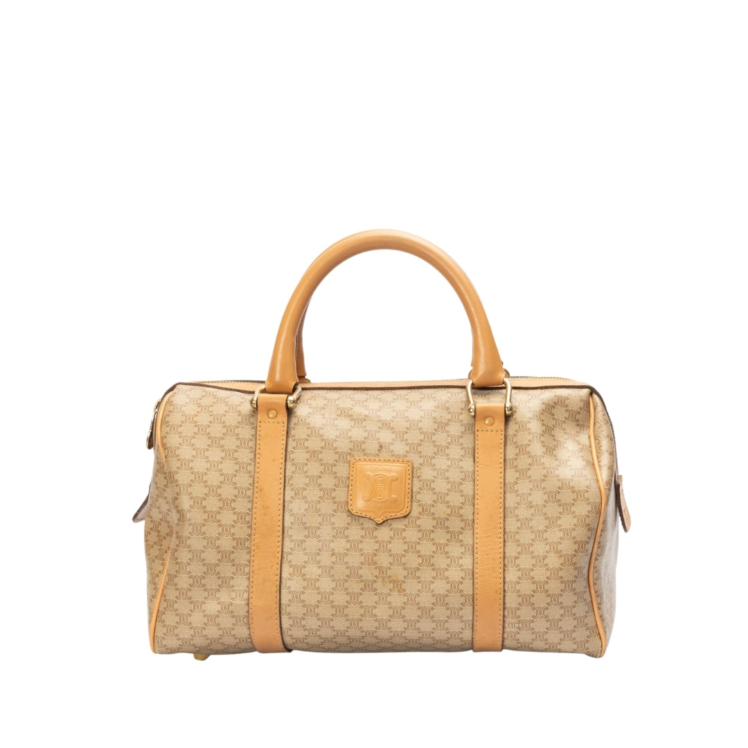 Celine Tan Coated Canvas Vintage Triomphe Duffel Bag