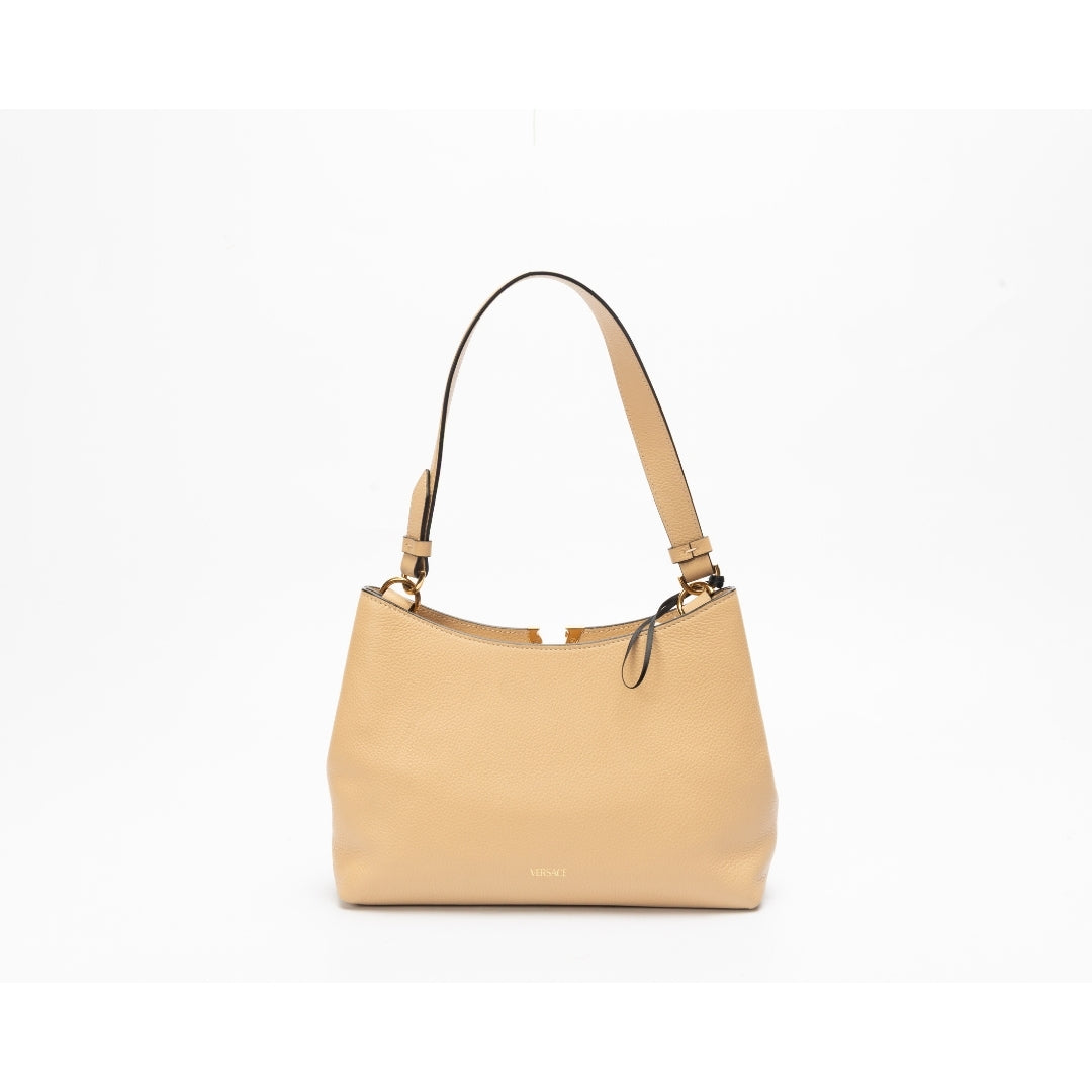 Versace Nude Calf Leather Small Hobo Shoulder Bag