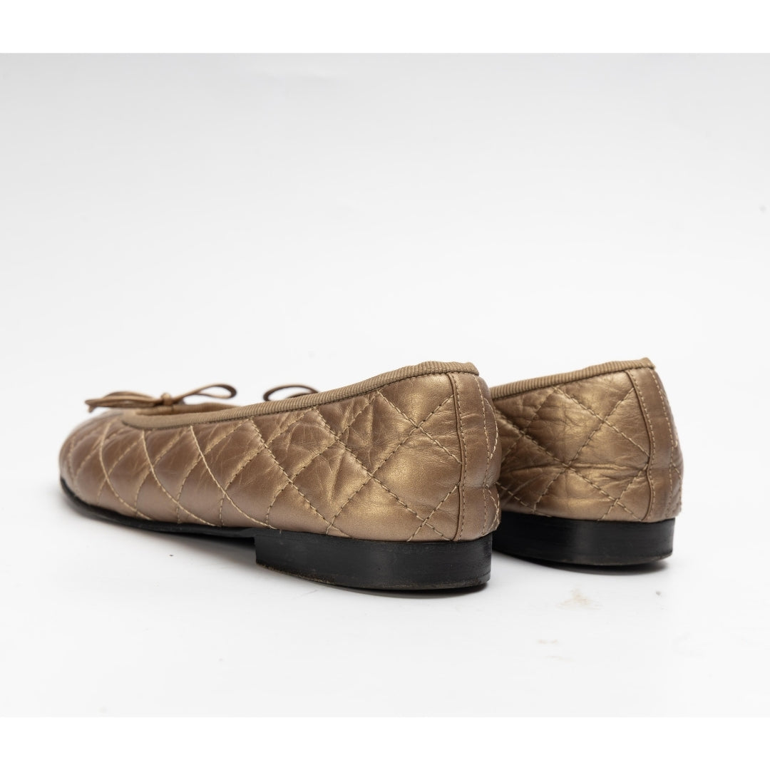 Chanel Leather Bow Accents Ballet Flats