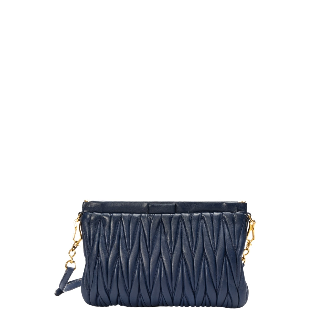 Miu Miu Navy Blue Matelasse Leather Frame Clutch Bag