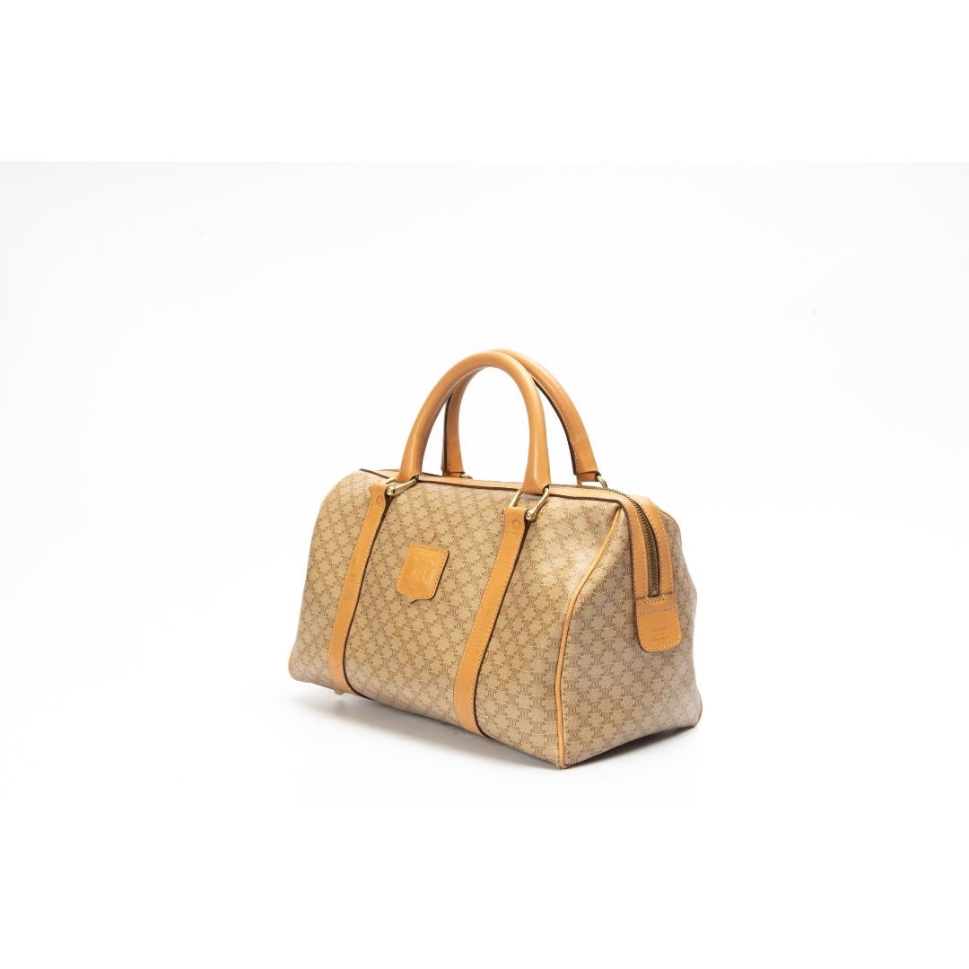 Celine Tan Coated Canvas Vintage Triomphe Duffel Bag