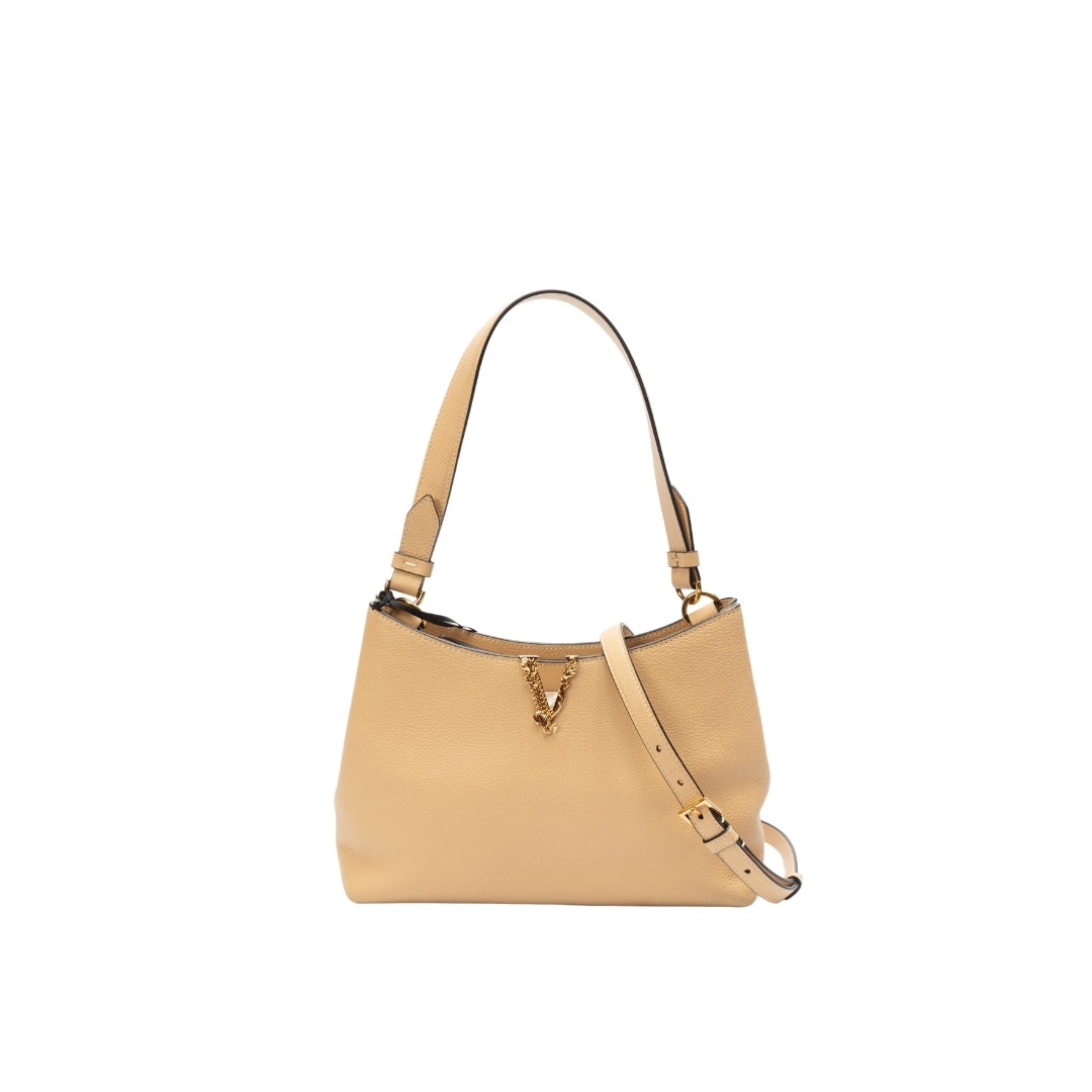 Versace Nude Calf Leather Small Hobo Shoulder Bag