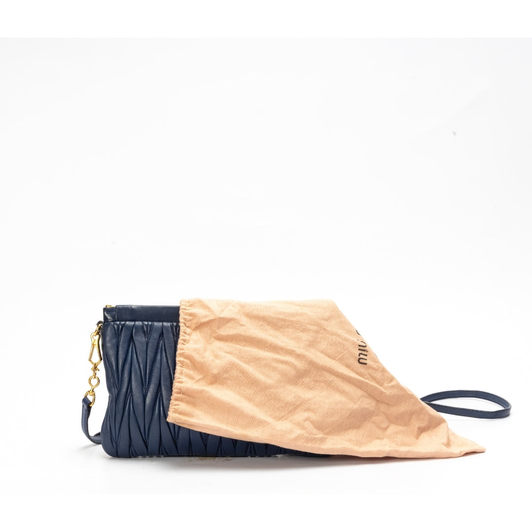 Miu Miu Navy Blue Matelasse Leather Frame Clutch Bag