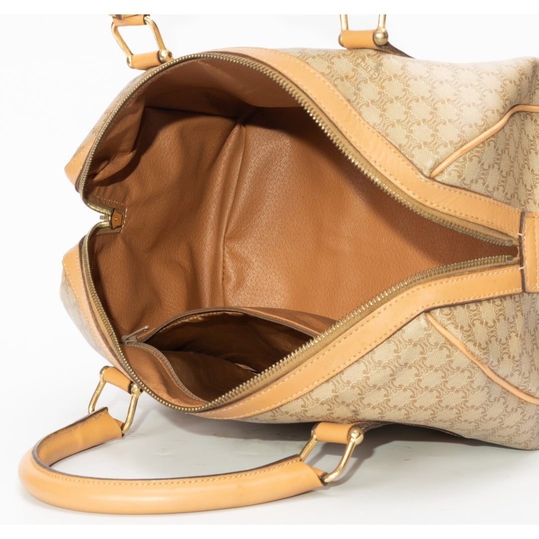 Celine Tan Coated Canvas Vintage Triomphe Duffel Bag