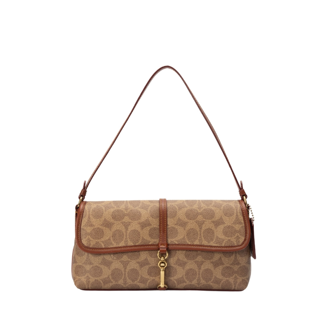 Coach Tan Rust Hamptons Logo Medium Leather Shoulder Bag