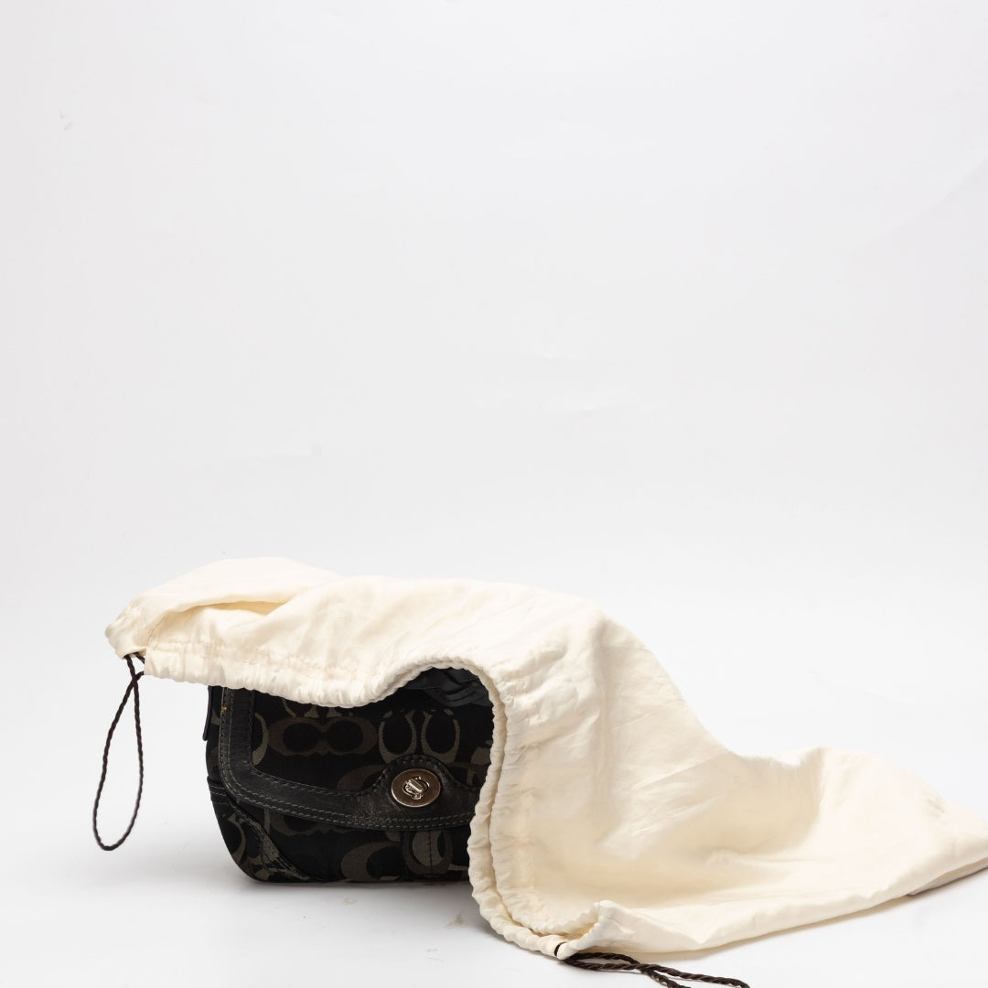 Coach Black Signature Canvas Leather Shoulder Bag
