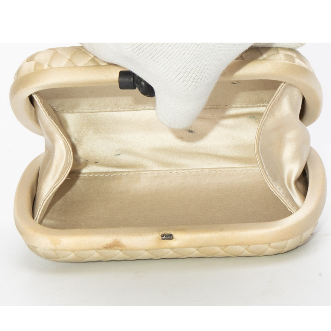 Bottega Veneta Beige Satin Trim Knot Clutch