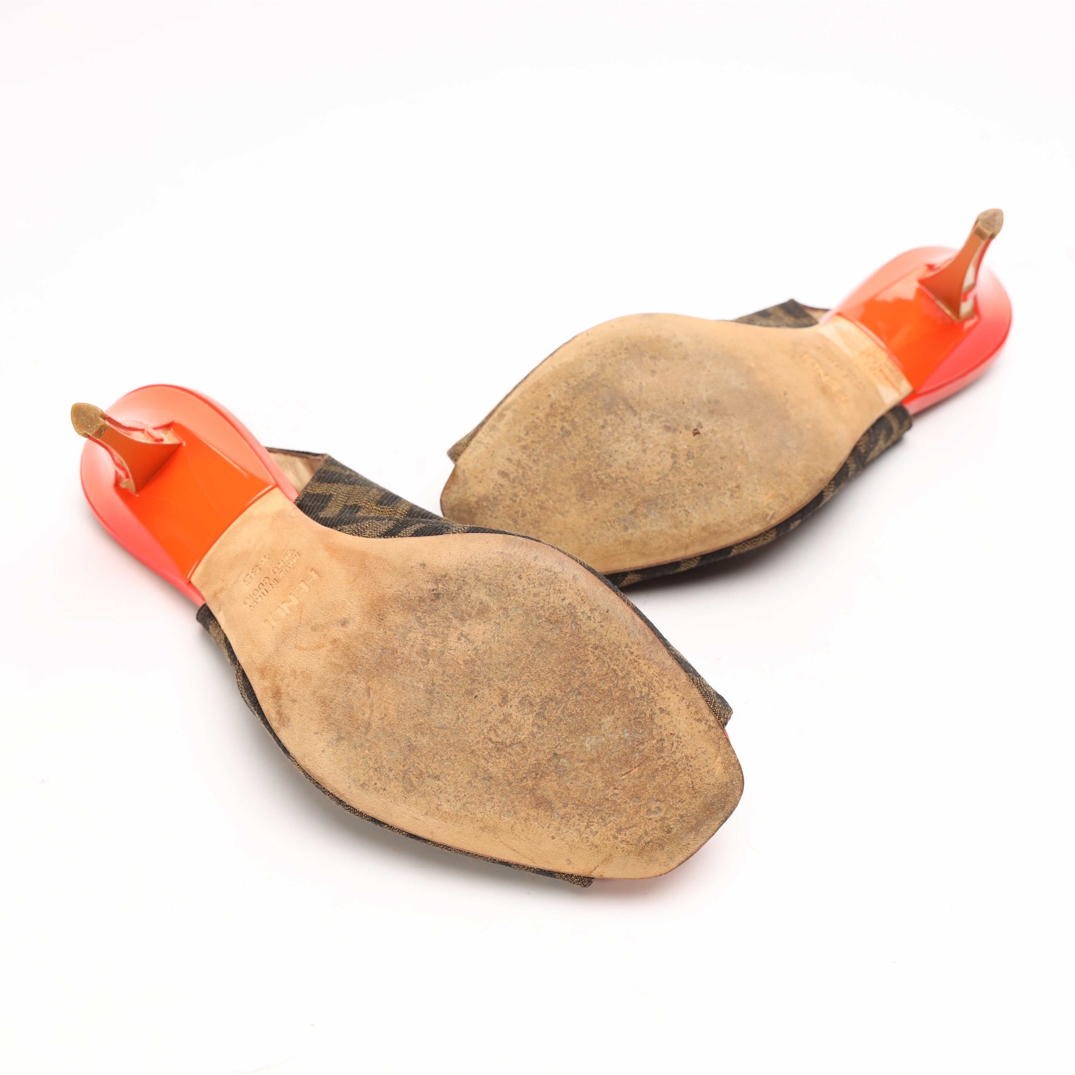 Fendi Brown/Orange Zucca Canvas Slingback Sandals