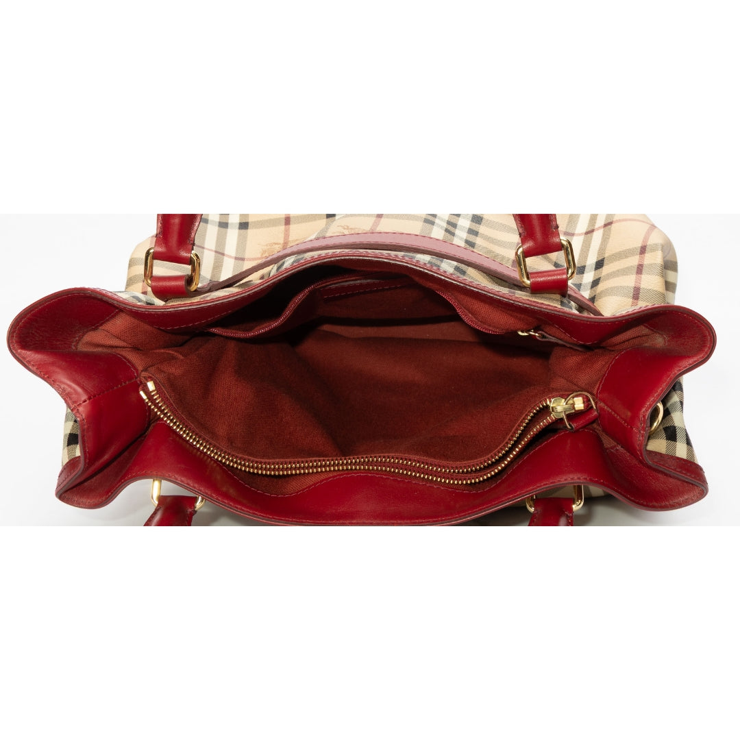 Burberry Red/Beige Haymarket Check Golderton Tote