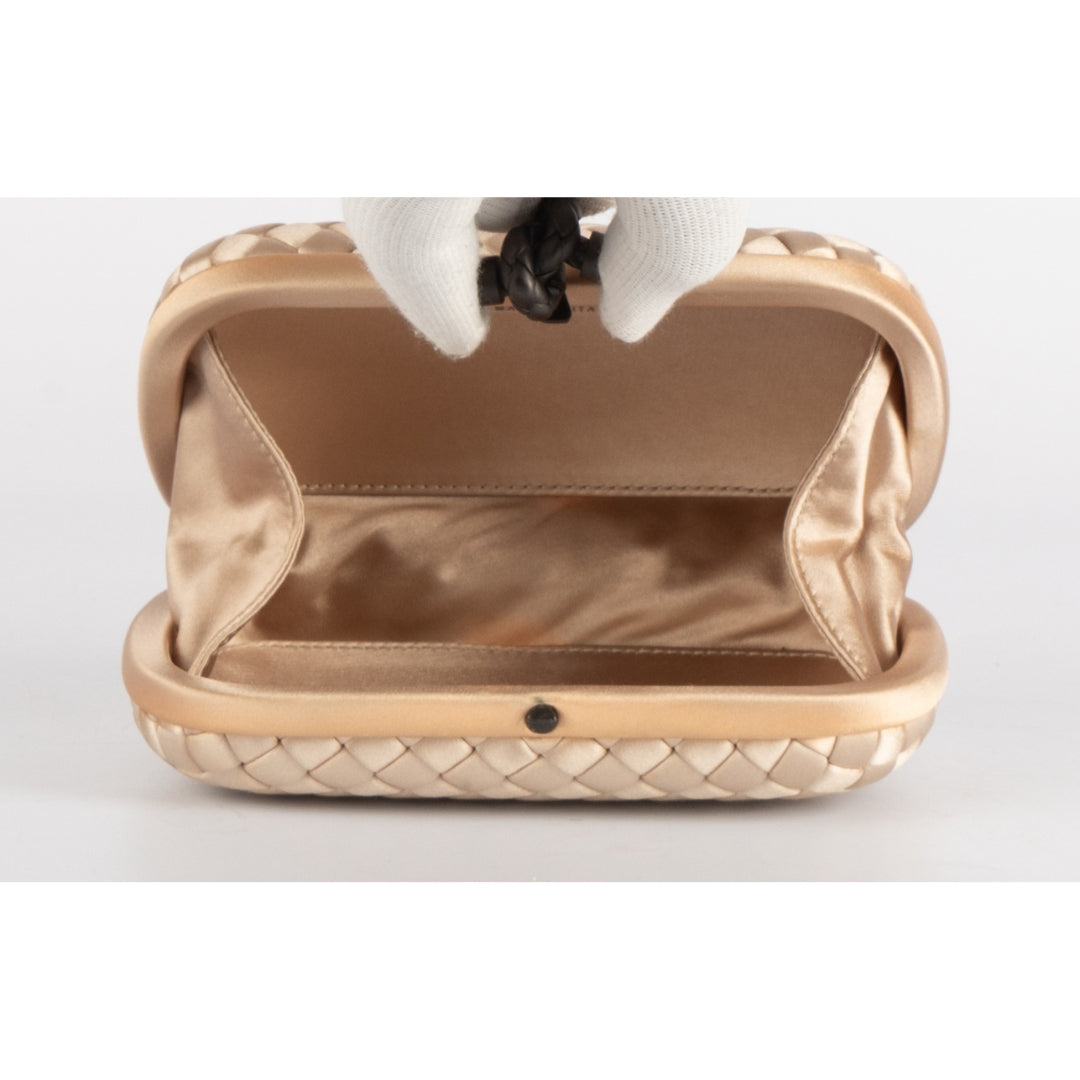 Bottega Veneta Cream Intrecciato Satin Knot Clutch