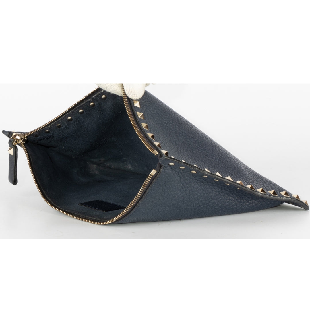 Valentino Navy Leather Rockstud Zip Clutch