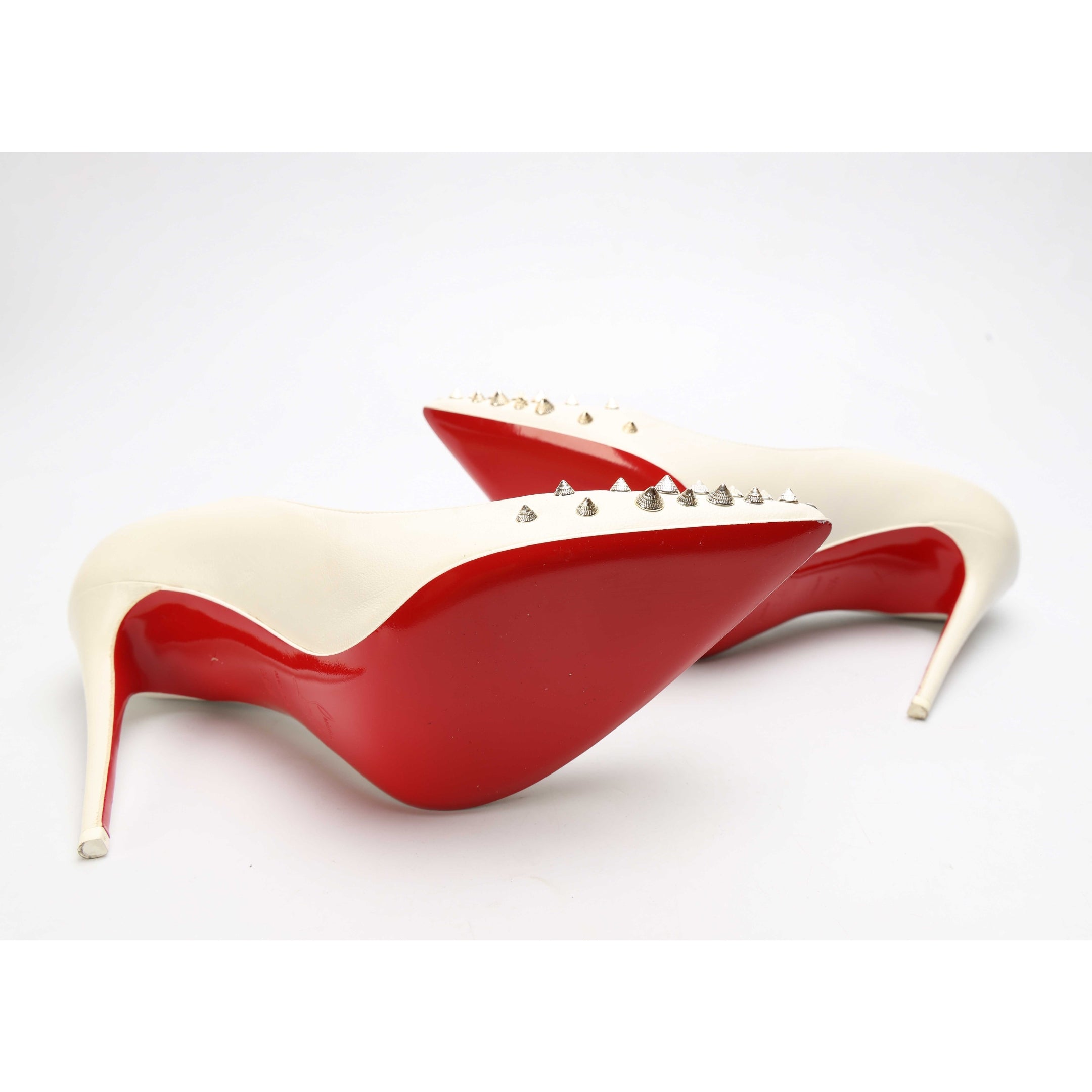 Christian Louboutin White Spiky Shell Pumps