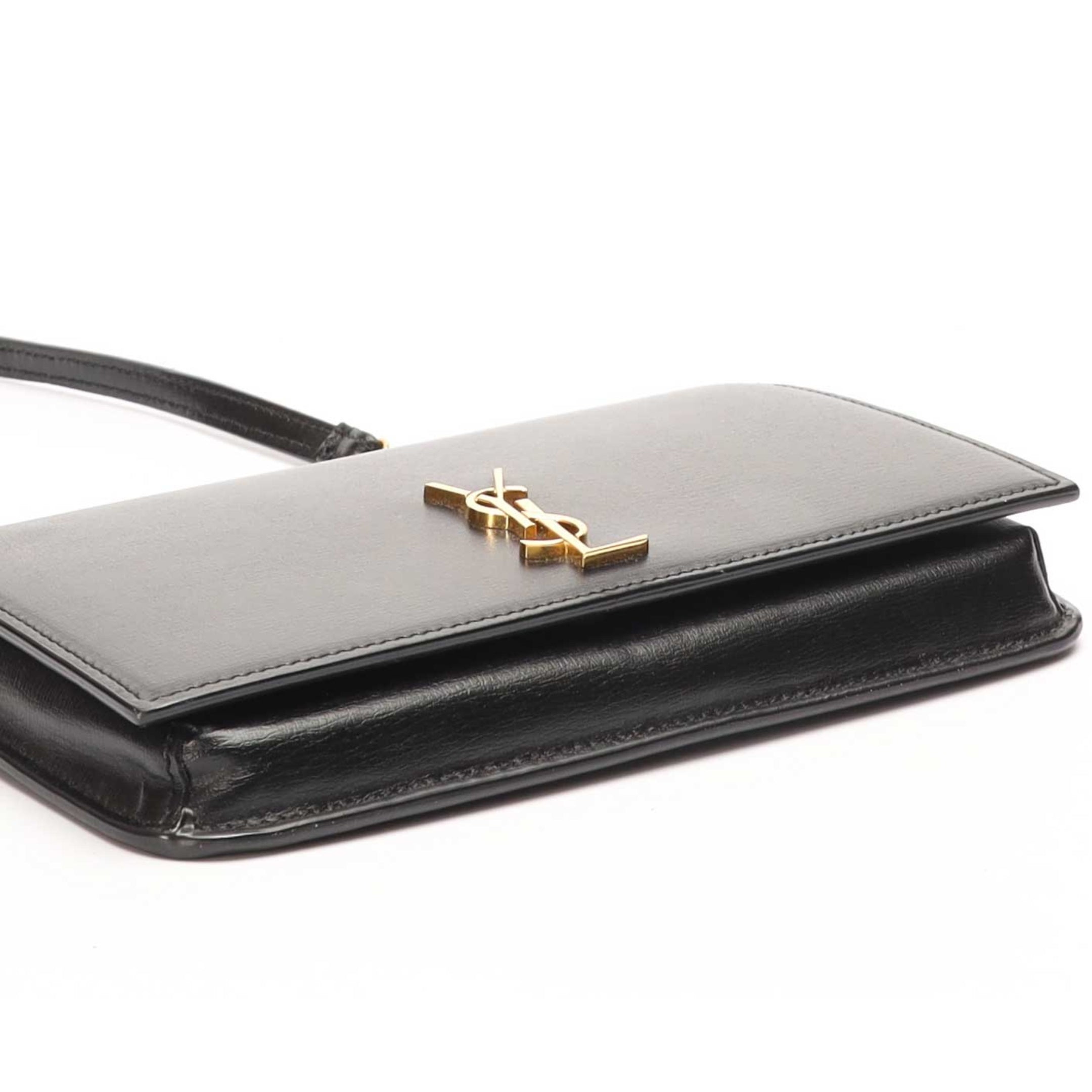 Saint Laurent Black Cassandre Phone Holder Crossbody Bag
