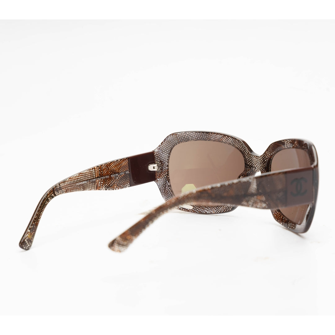 Chanel Brown Acetate CC Lace Effect Sunglasses