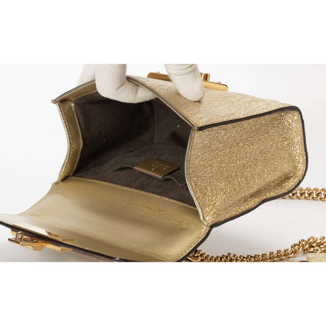 Gucci Gold Metallic Textured Leather Small Padlock Shoulder Bag