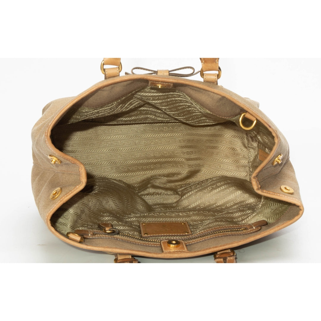Prada Beige Jacquard Logo Tote
