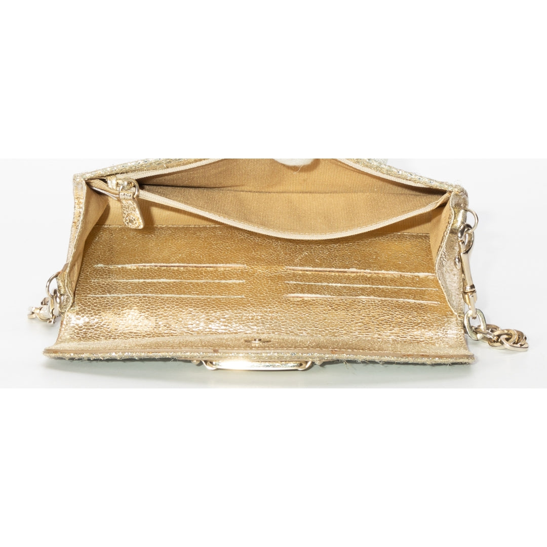 Jimmy Choo Silver Glitter Leather Clutch Bag