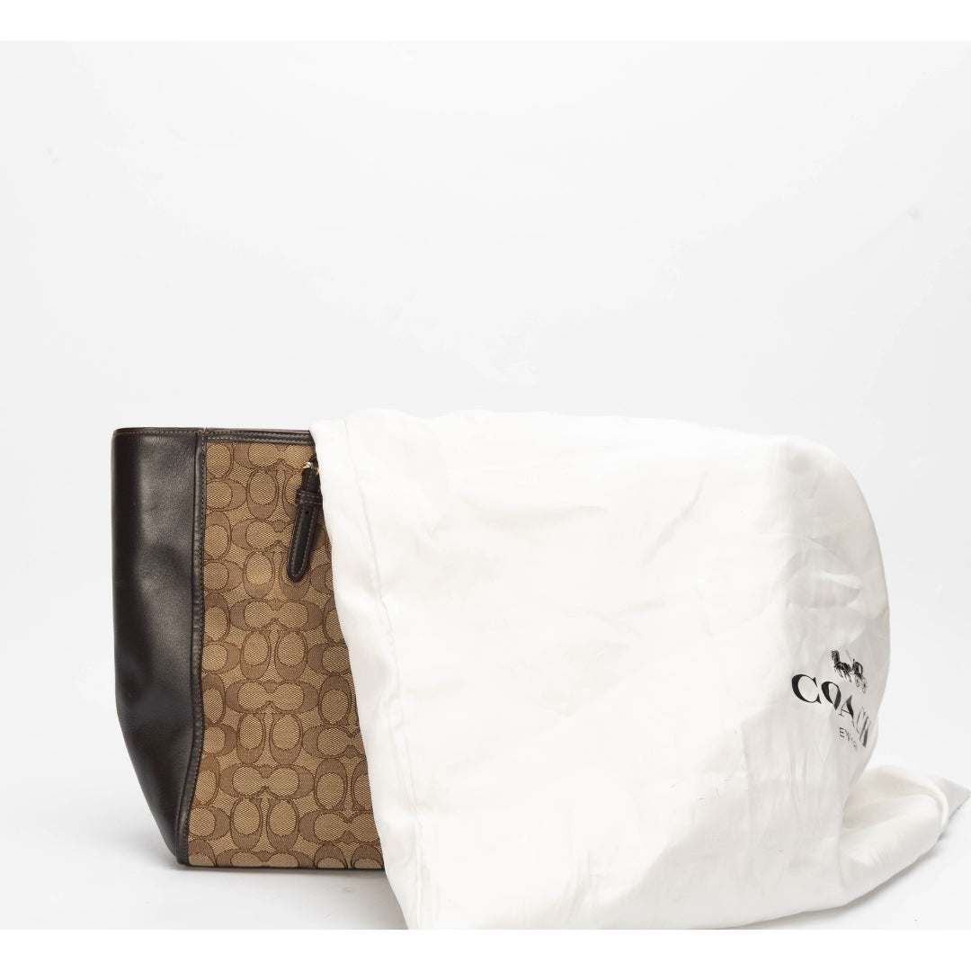 Coach Dual Toned Signature Canvas Leather Shopper Tote