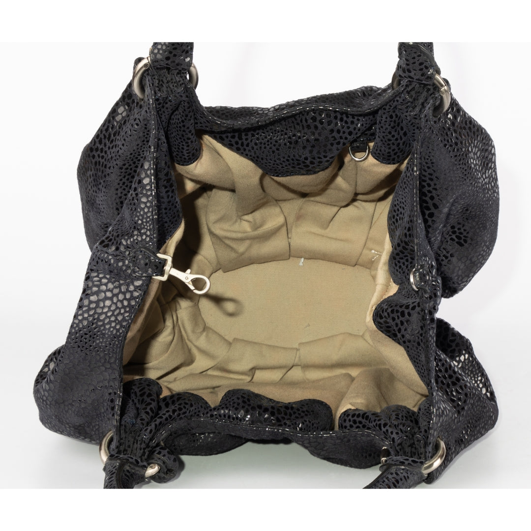 Giorgio Armani Black Leather Python Skin Hobo Bag