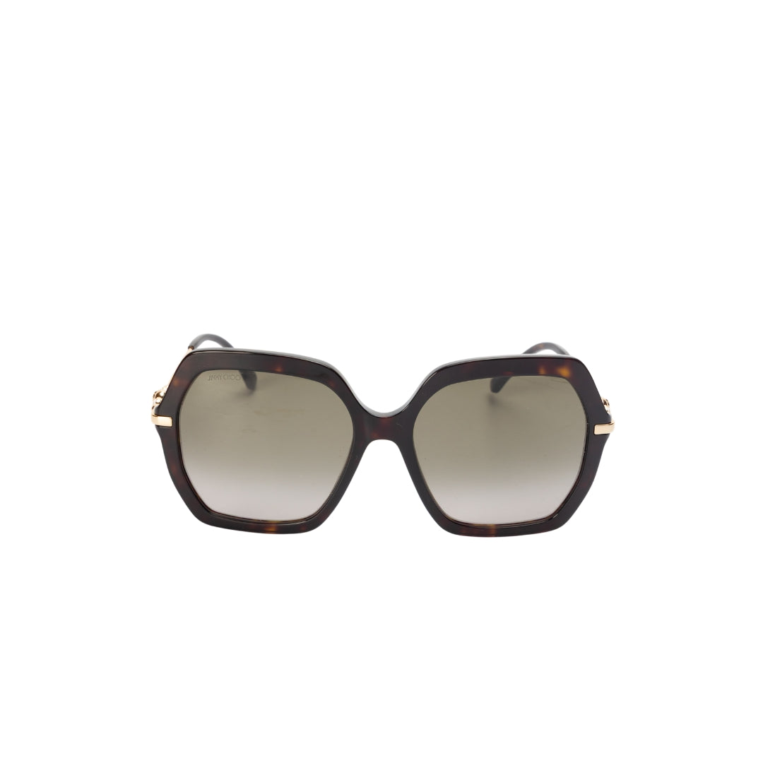 Jimmy Choo Brown Havana Square-Frame Sunglasses with Pearls