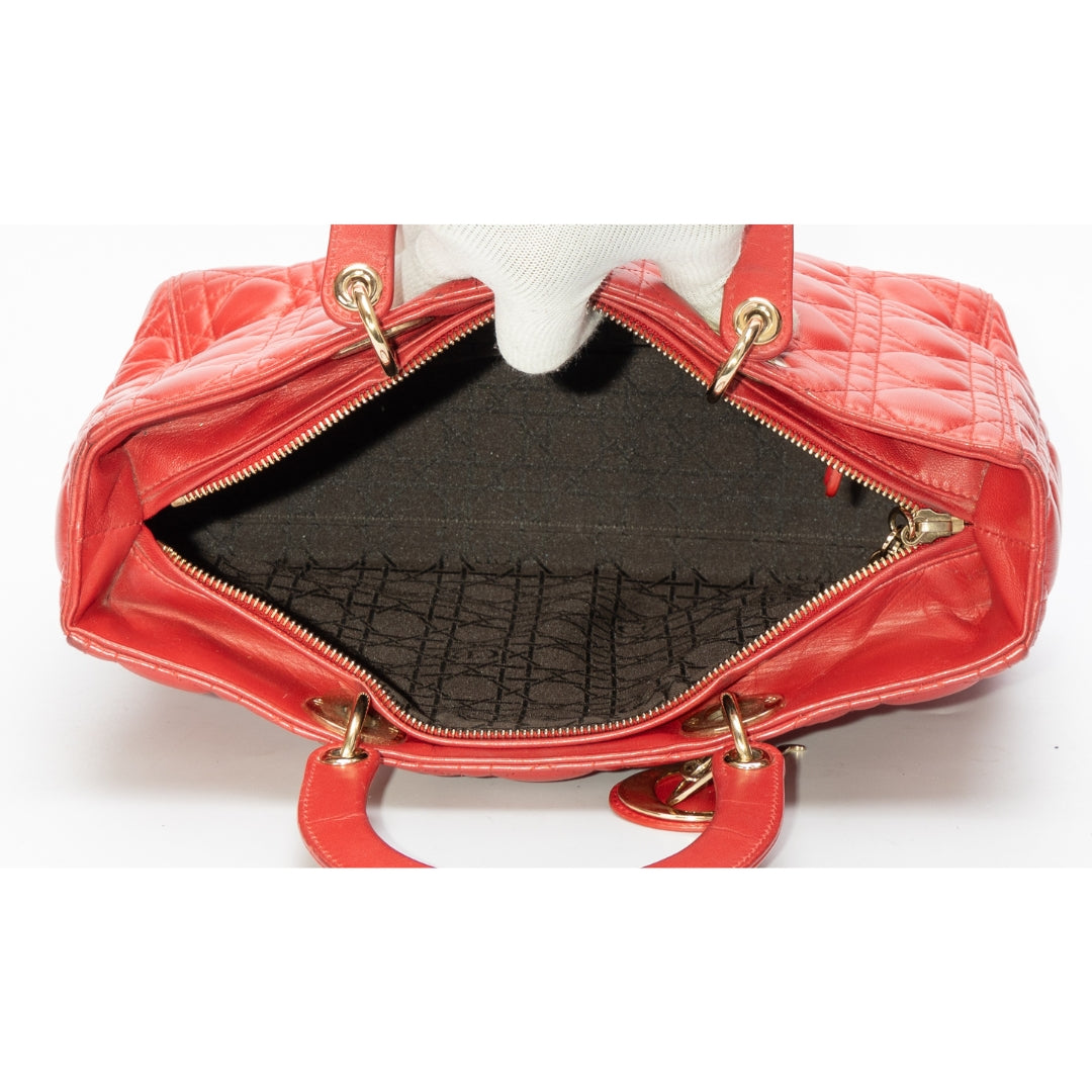 Lady Dior Red Cannage Quilted Leather Bag