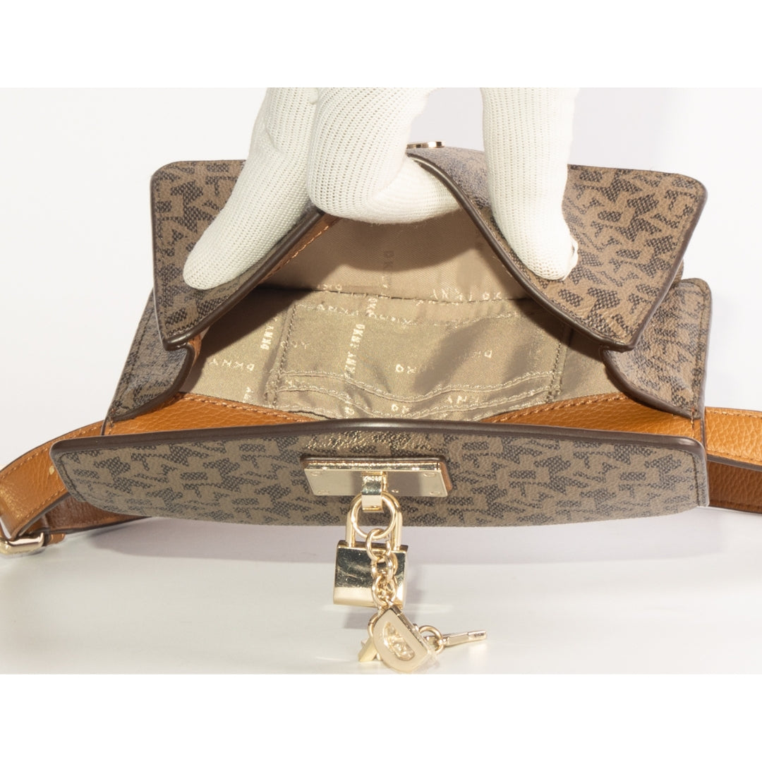 DKNY Brown Monogram and Leather Trim Belt Bag