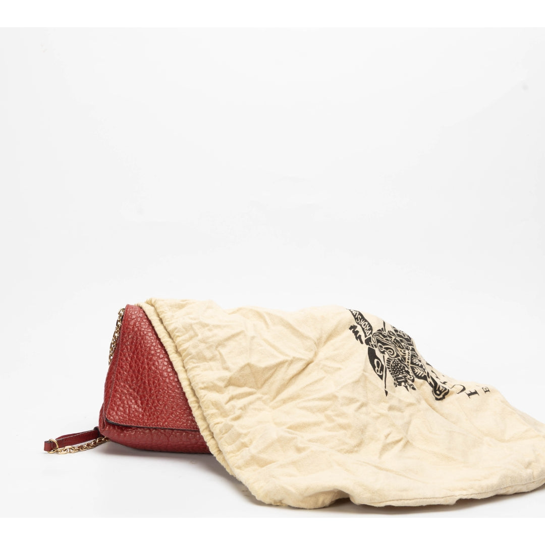 Burberry Red Grained Leather Mildenhall Shoulder Bag