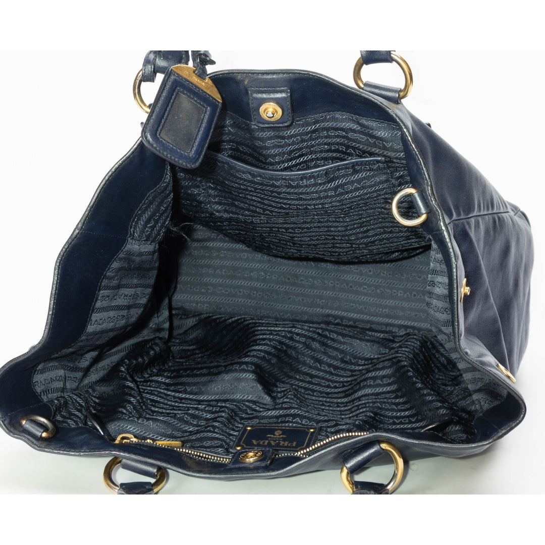 Prada Blue Soft Leather Front Zip Tote