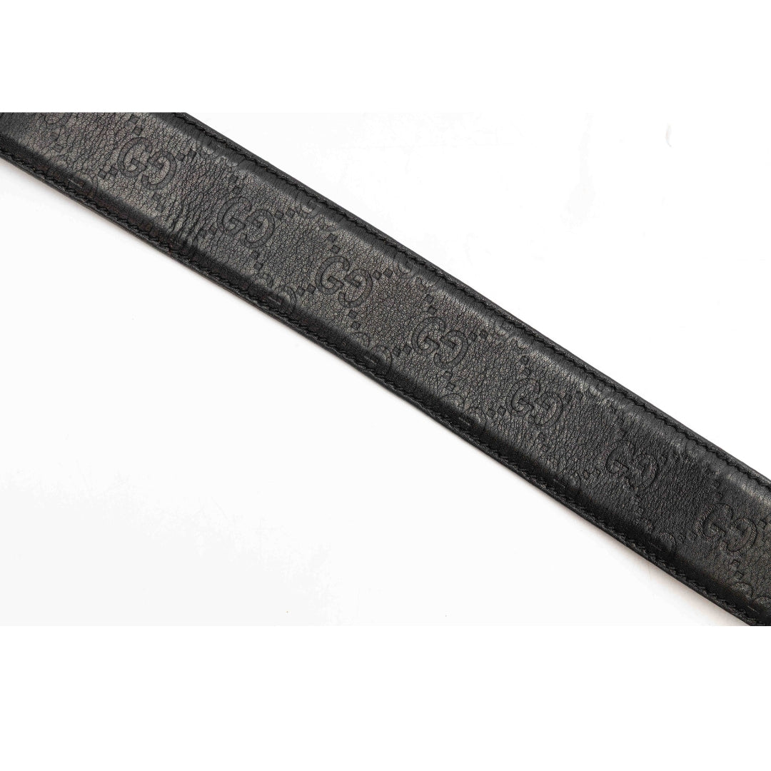 Gucci GG Black Guccissima Leather Buckle Belt