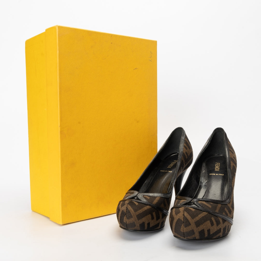 Fendi Brown Zucca Monogram Platform Pumps