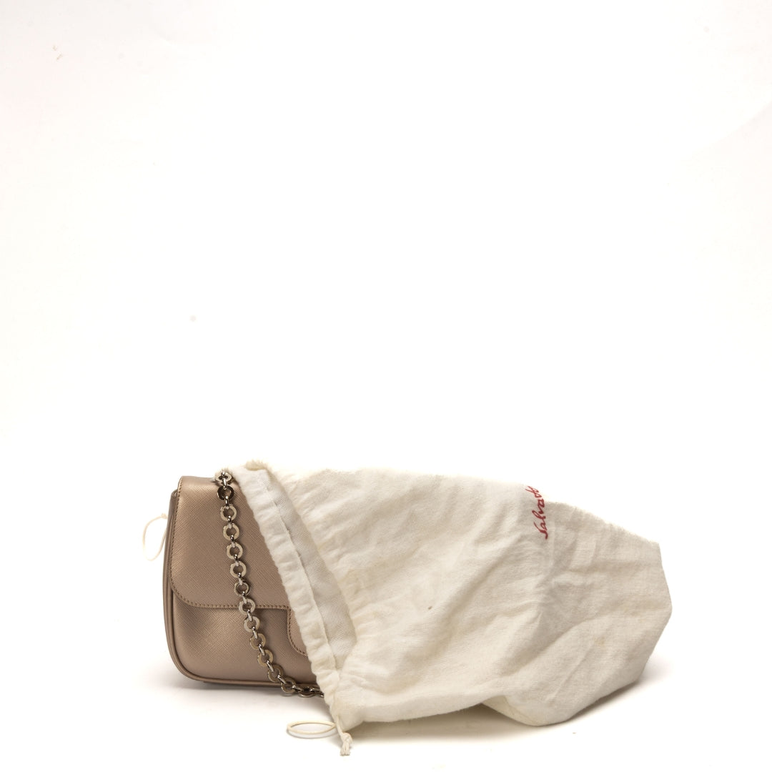 Salvatore Ferragamo Metallic Beige Gancini Flap Bag