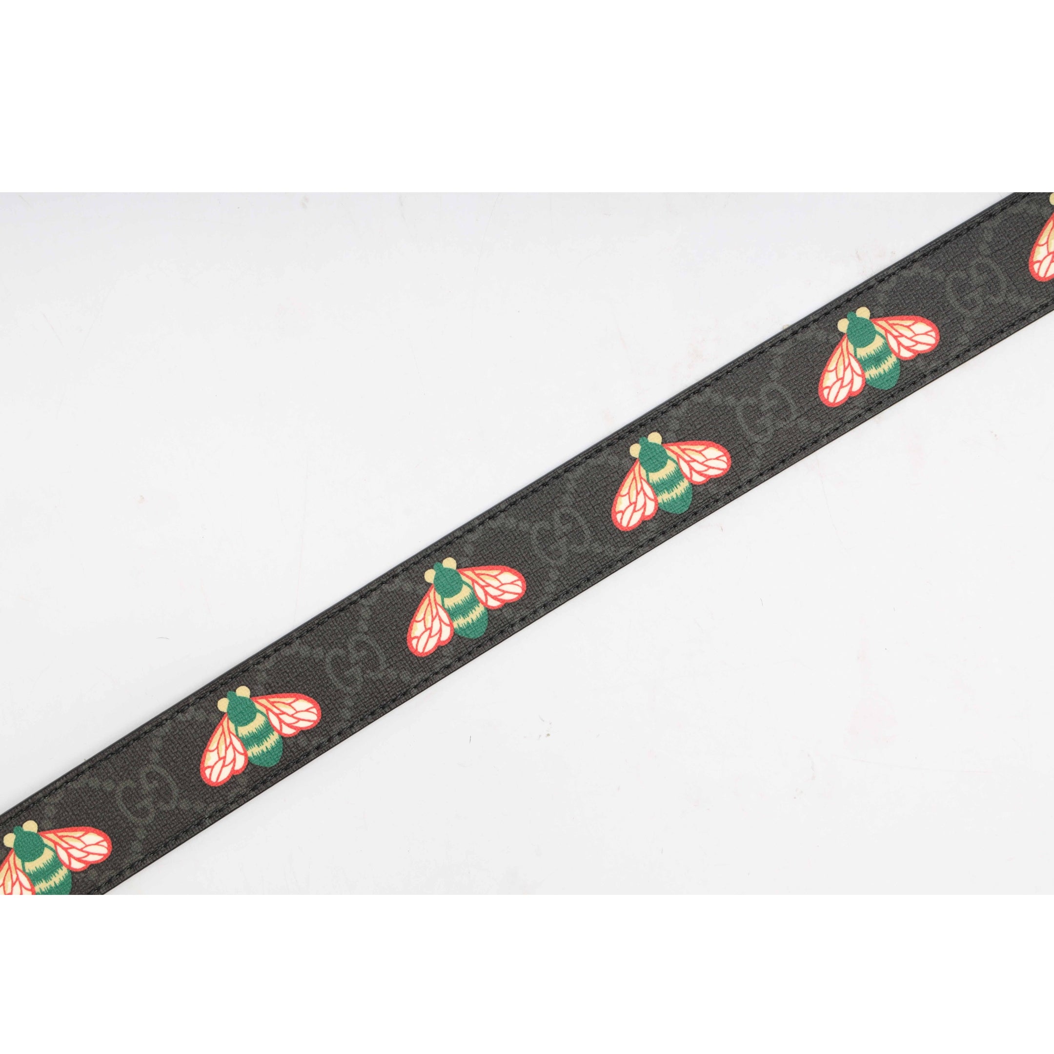 Gucci Black Bee GG Supreme Canvas Marmont Buckle Belt