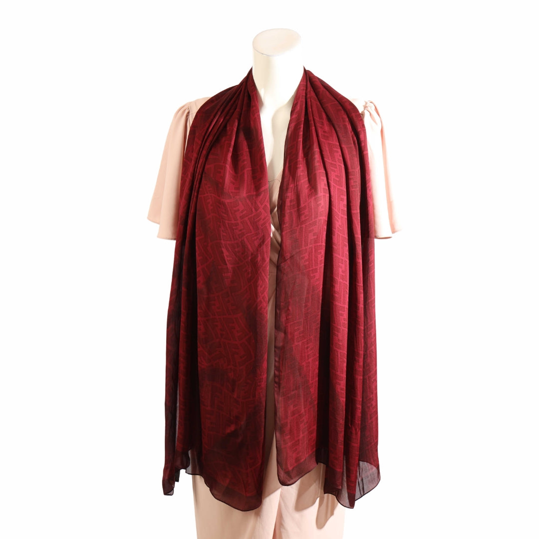 Fendi Two Tone Zucca Monogram Printed Silk Scarf