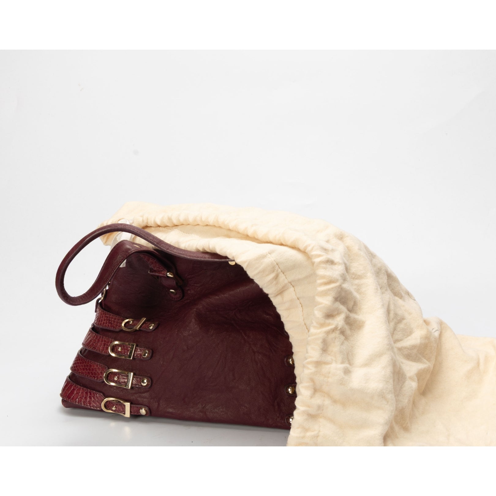 Jimmy Choo Maroon Python Embossed Convertible Satchel
