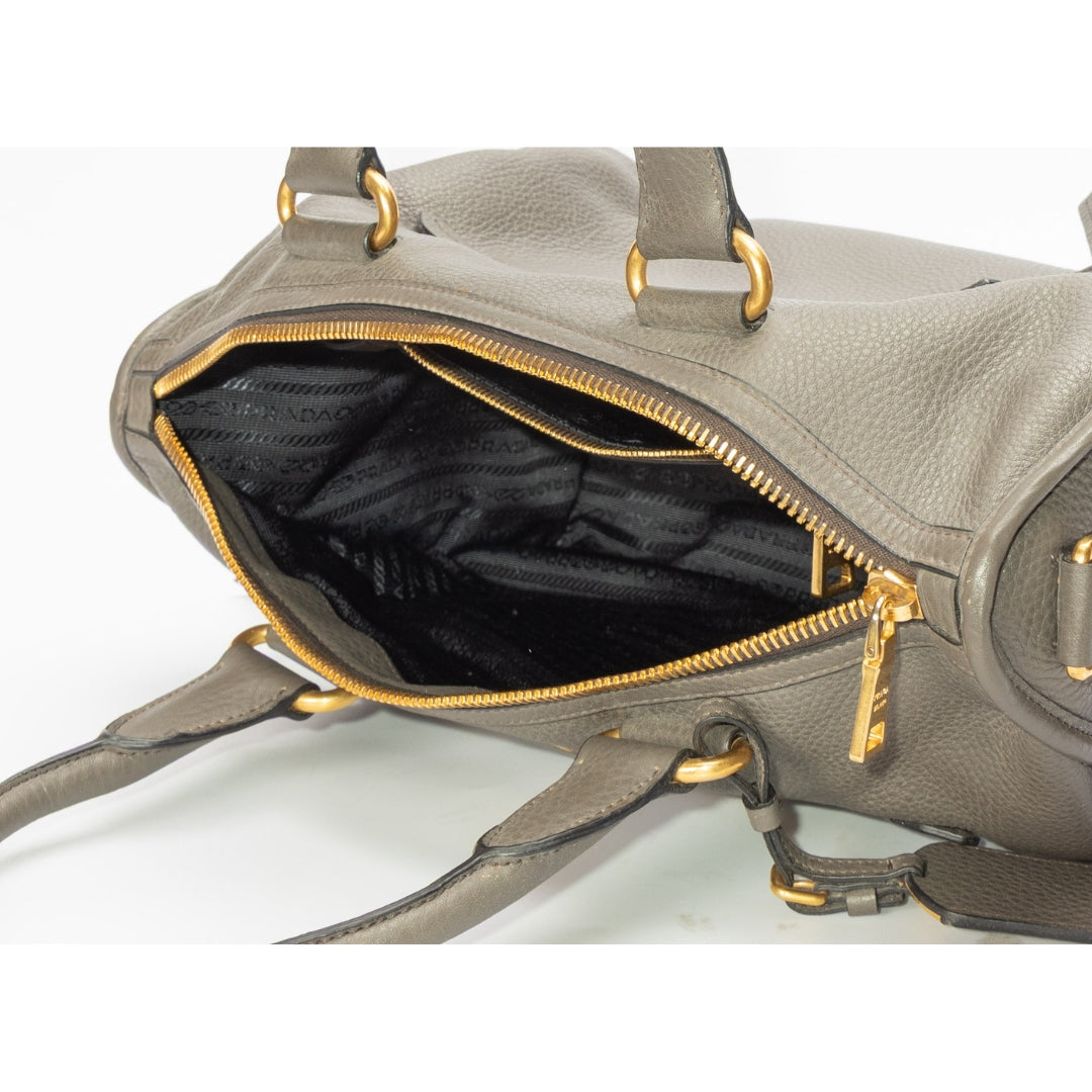 Prada Dark Beige Vitello Daino Convertible Satchel