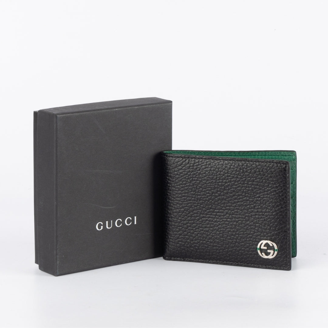 Gucci Black Leather Interlocking G Bifold Wallet