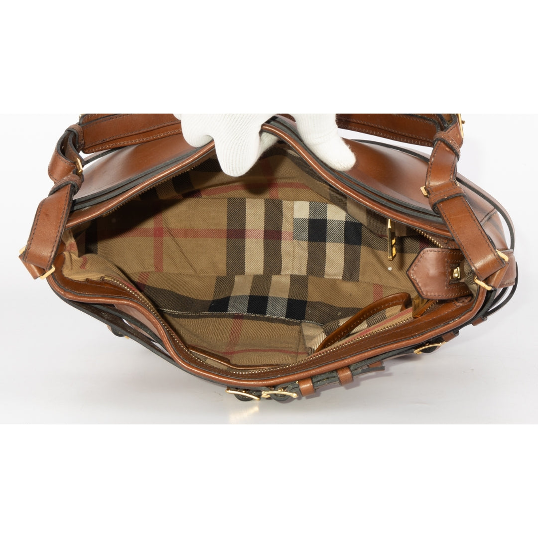 Burberry Brown Leather Small Bridle Dutton Hobo Bag