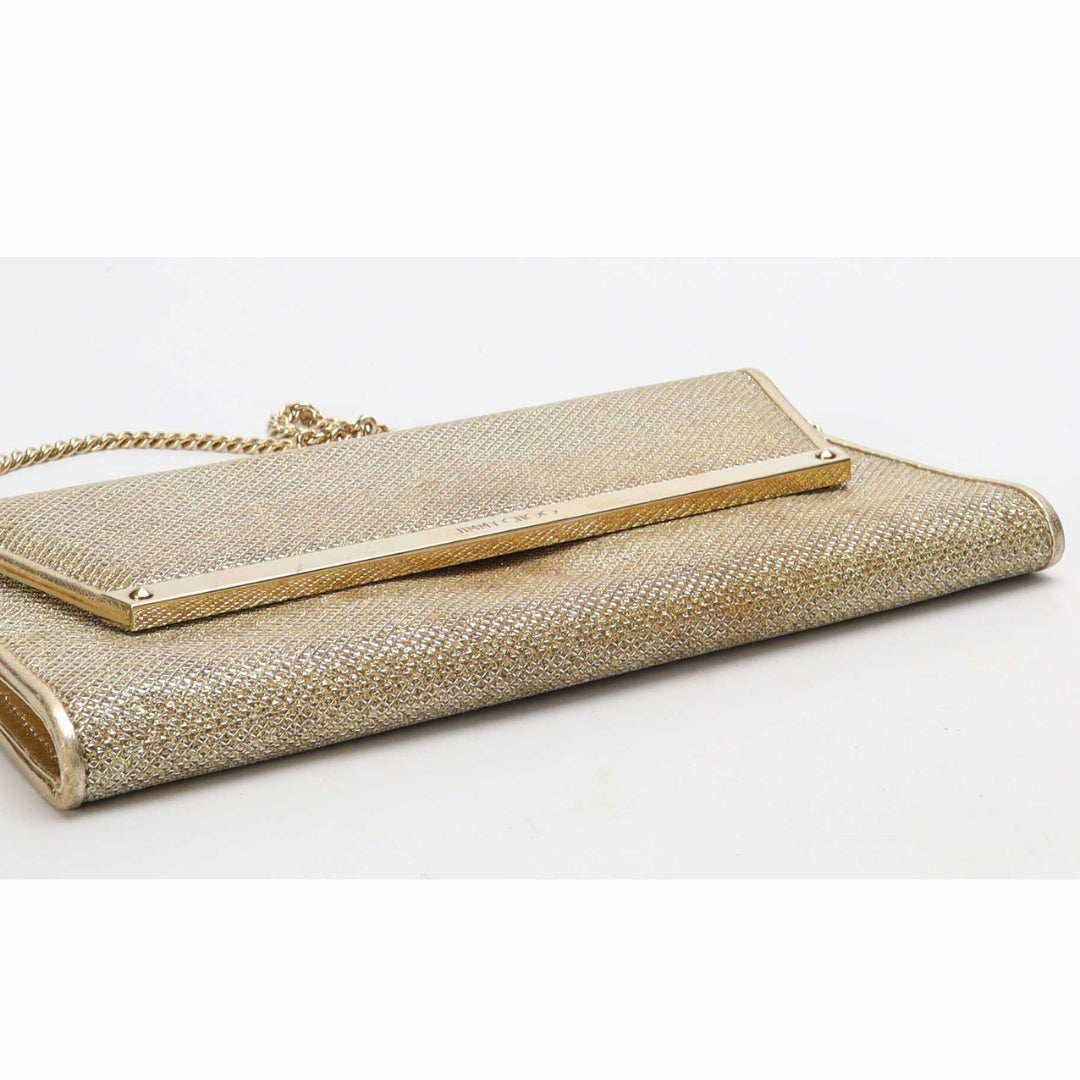 Jimmy Choo Gold Lurex Fabric Milla Chain Clutch