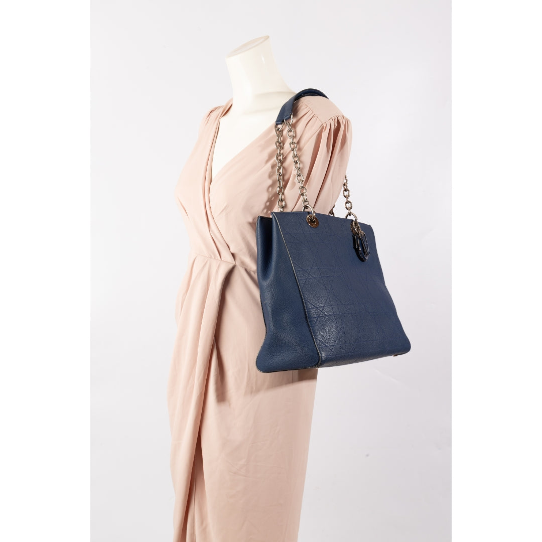 Dior Medium Calfskin Blue Cannage Tote