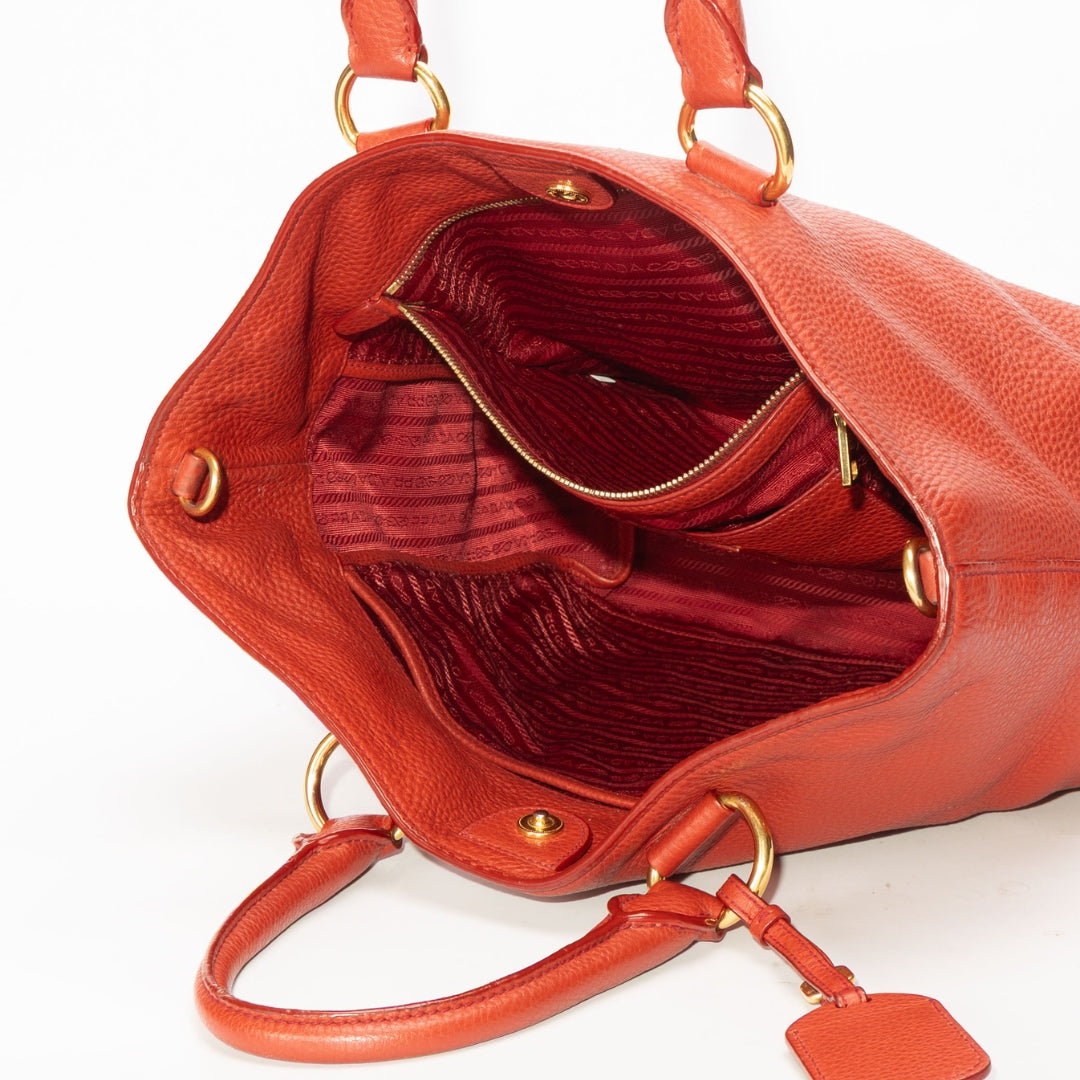 Prada Red Vitello Daino Rosso Tote