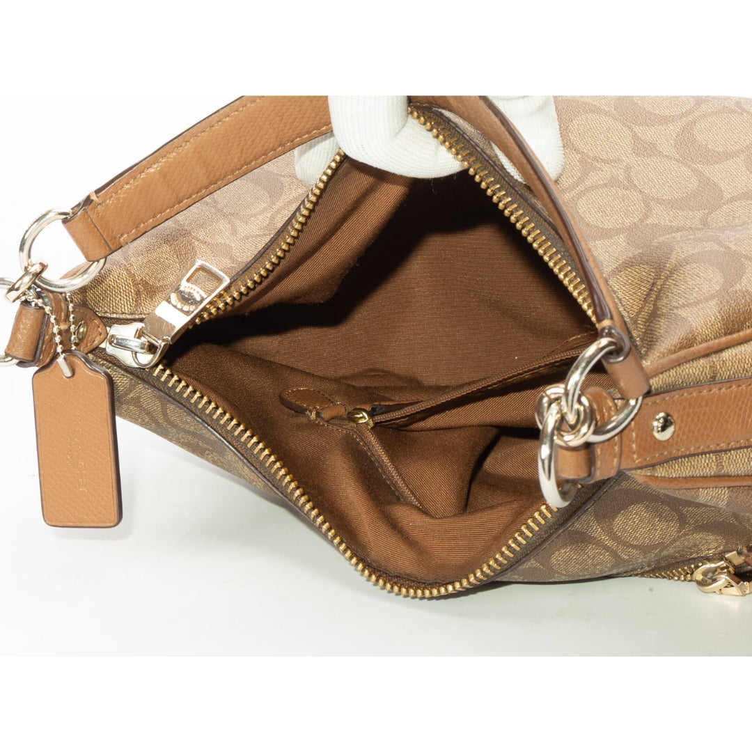 Coach Brown Signature Canvas Zip Hobo Bag