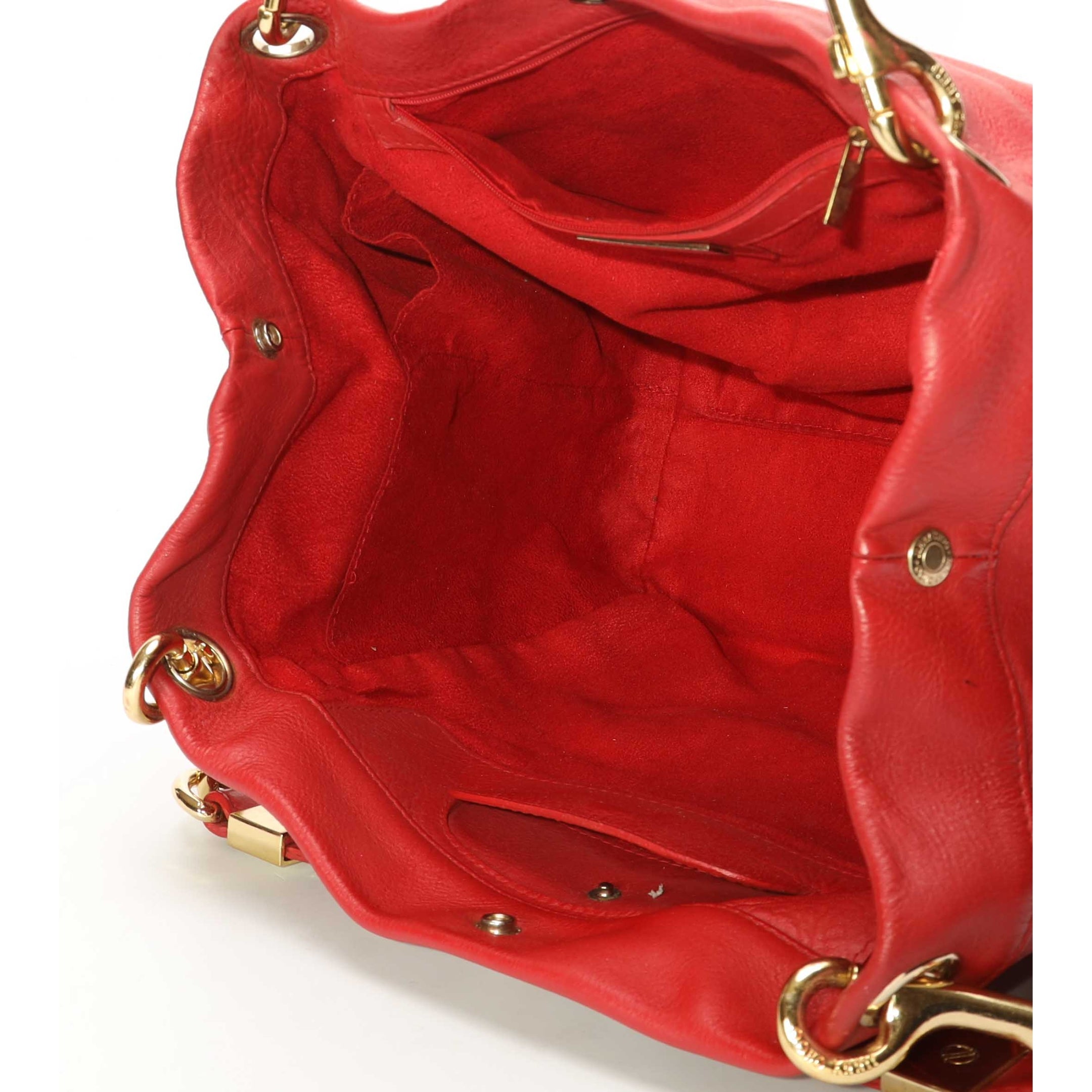 Jimmy Choo Red Enamel Handle Hobo Bag