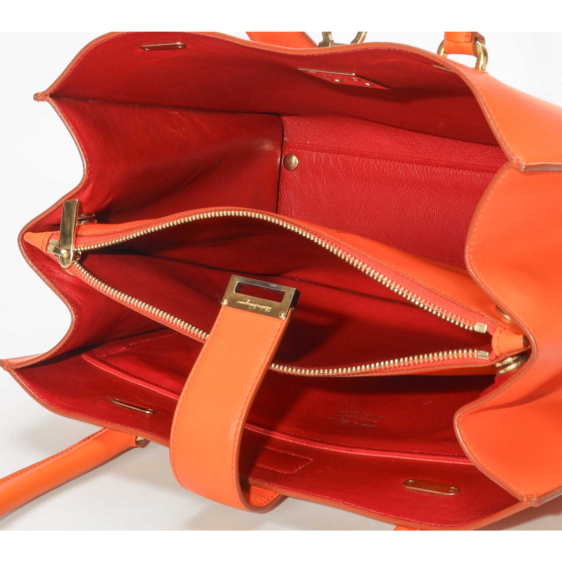 Salvatore Ferragamo Coral Red Gancini Lock Tote