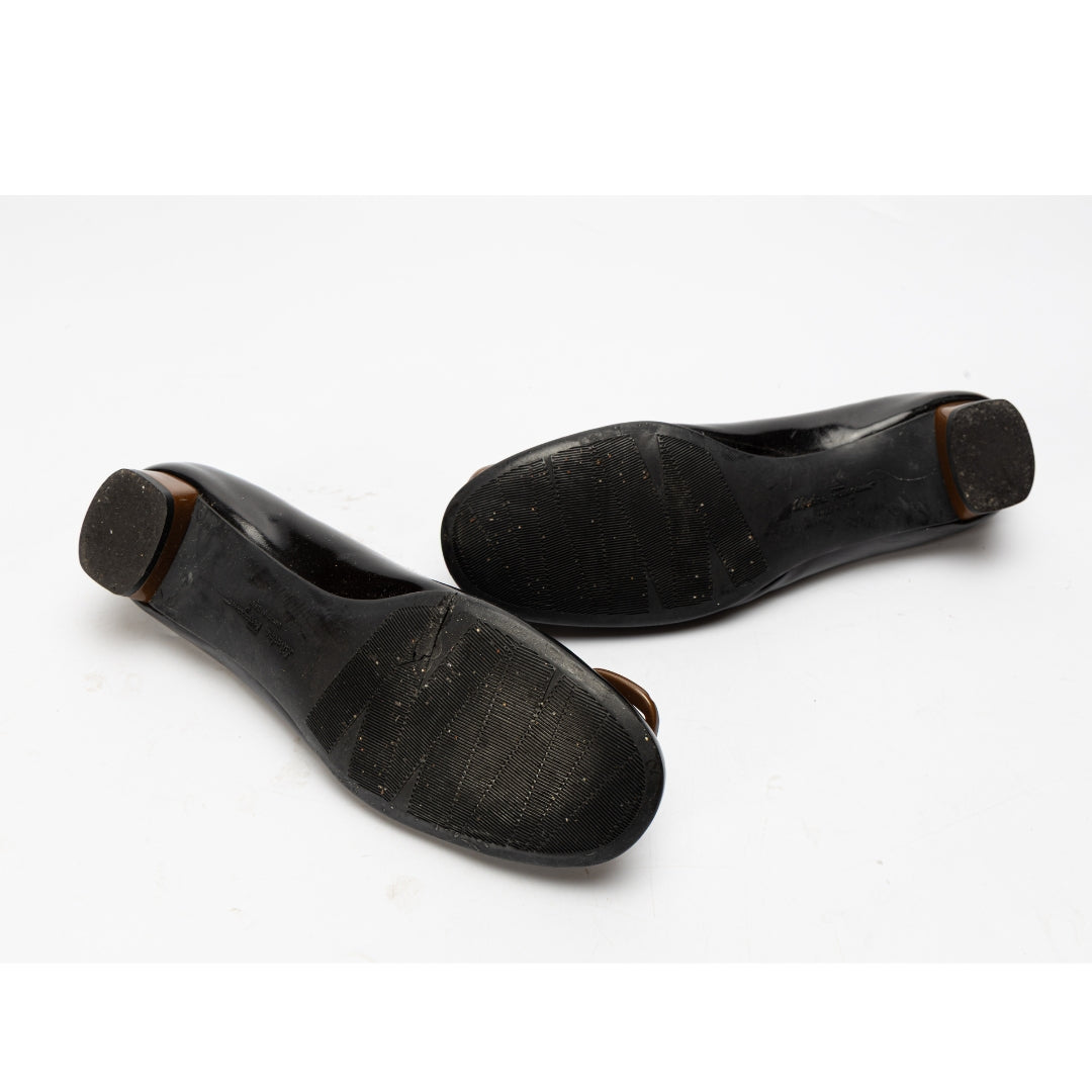 Salvatore Ferragamo Black Logo Plate Ballerina Shoes
