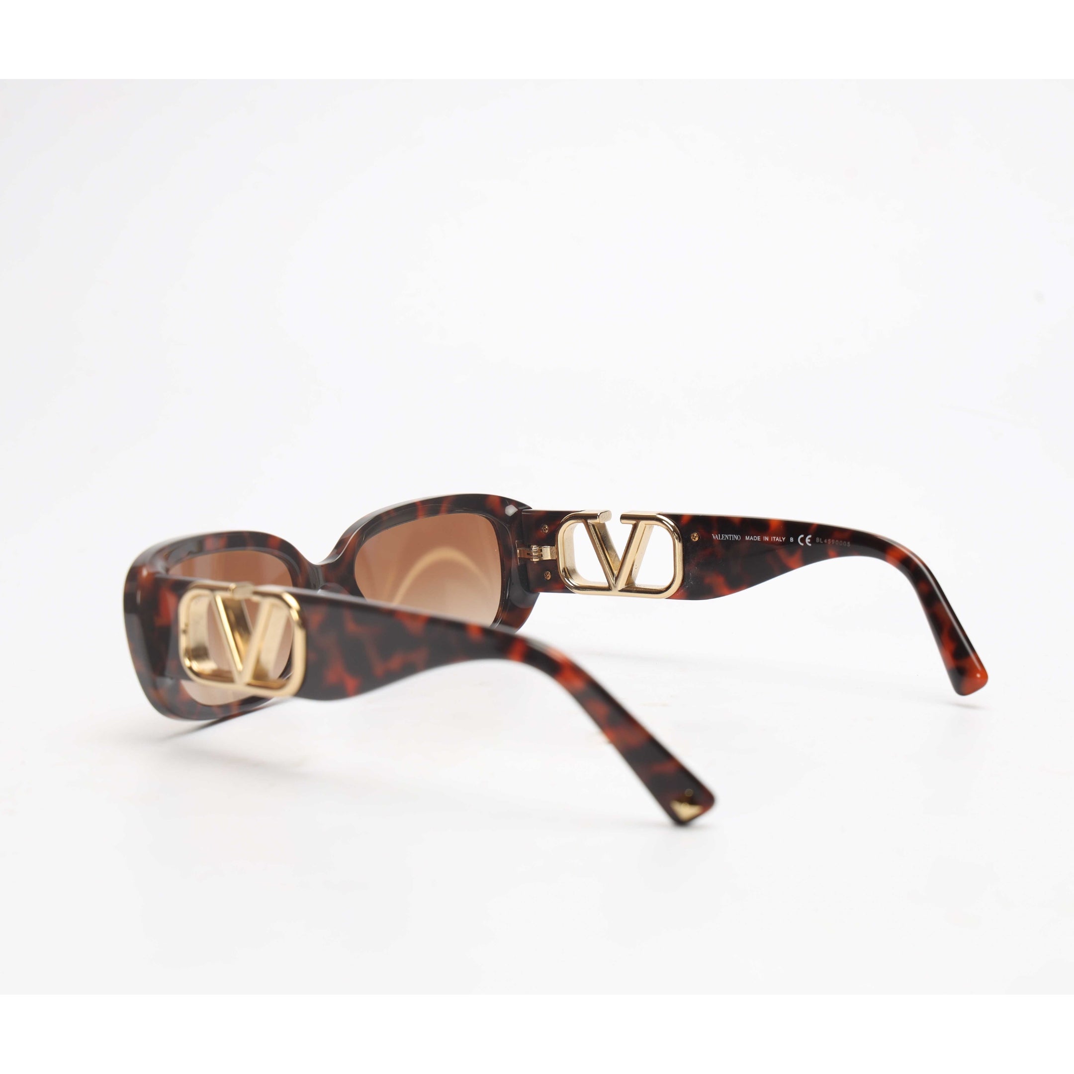 Valentino Brown Havana Rectangular Sunglasses