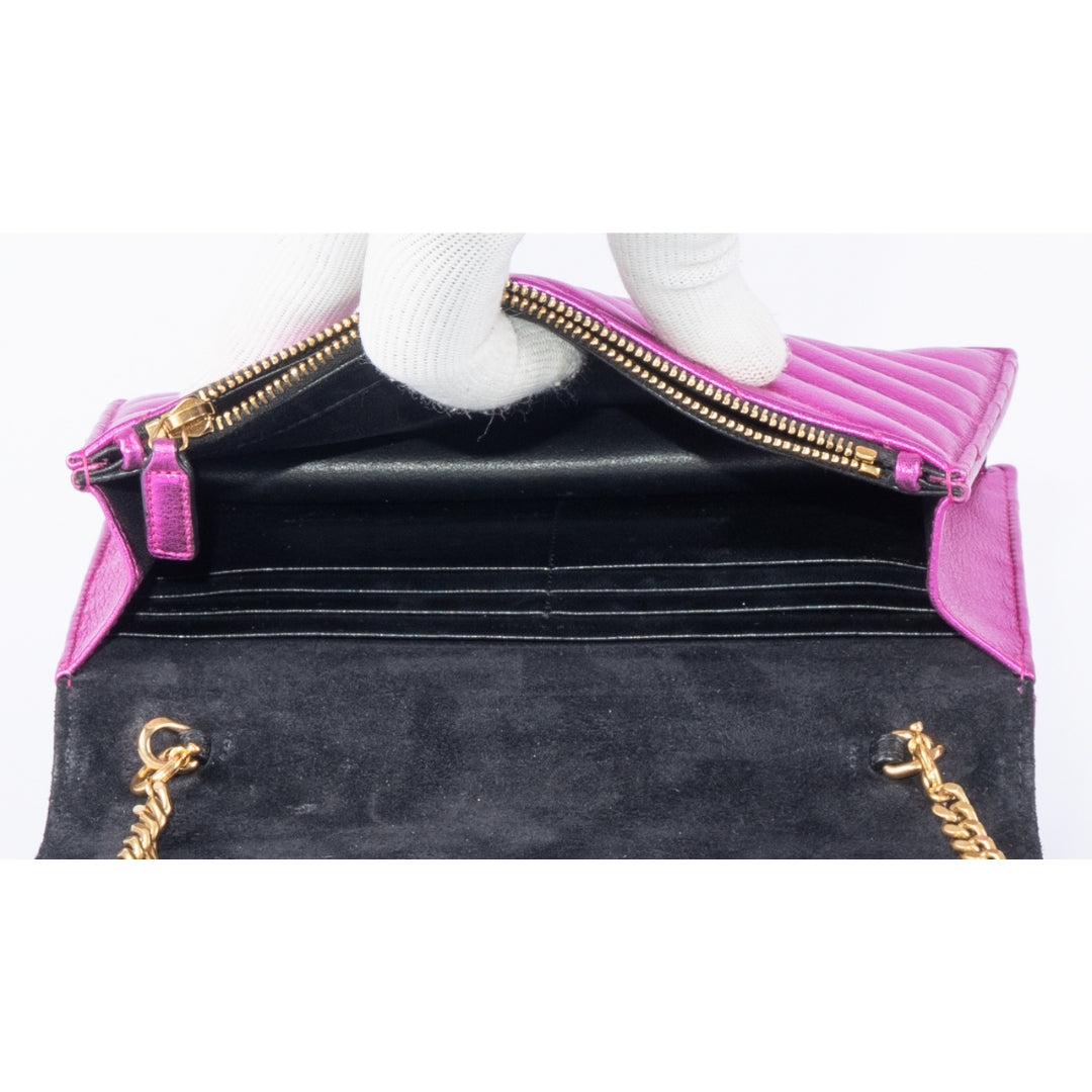 Yves saint Laurent Pink Monogram Matelasse Envelope Wallet on Chain Bag