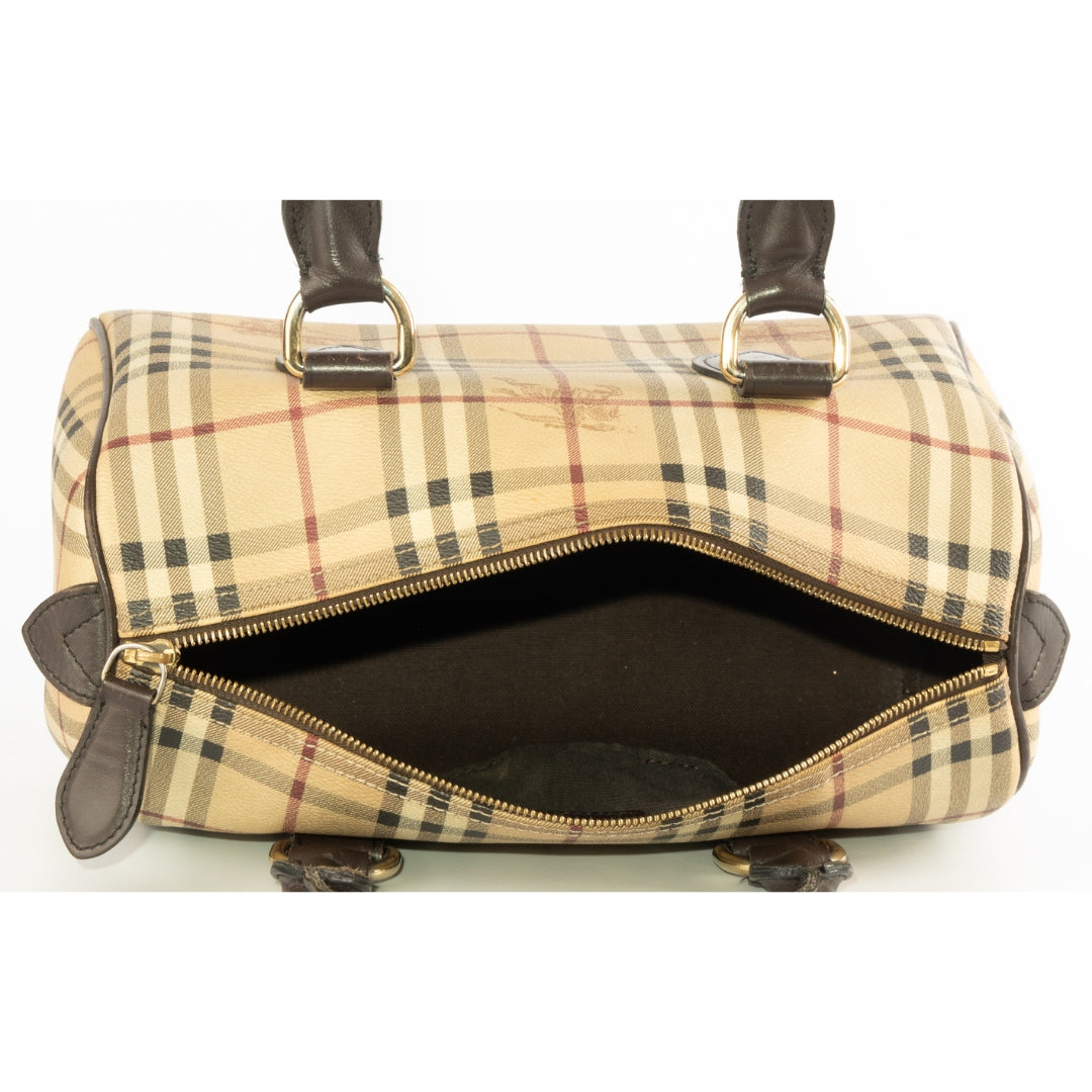 Burberry Haymarket Check Canvas Leather Boston Bag