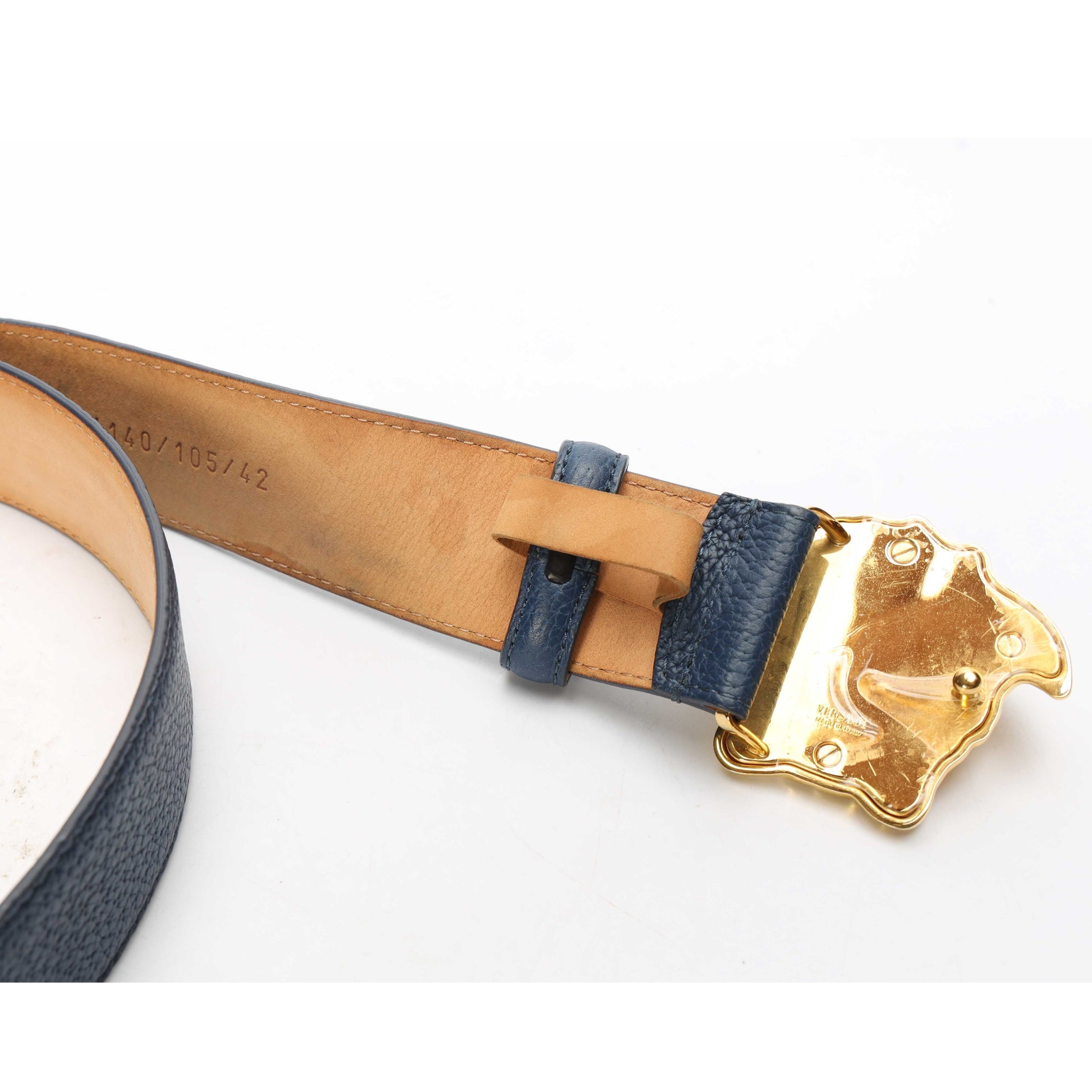 Versace La Medusa Buckle Navy Blue Belt
