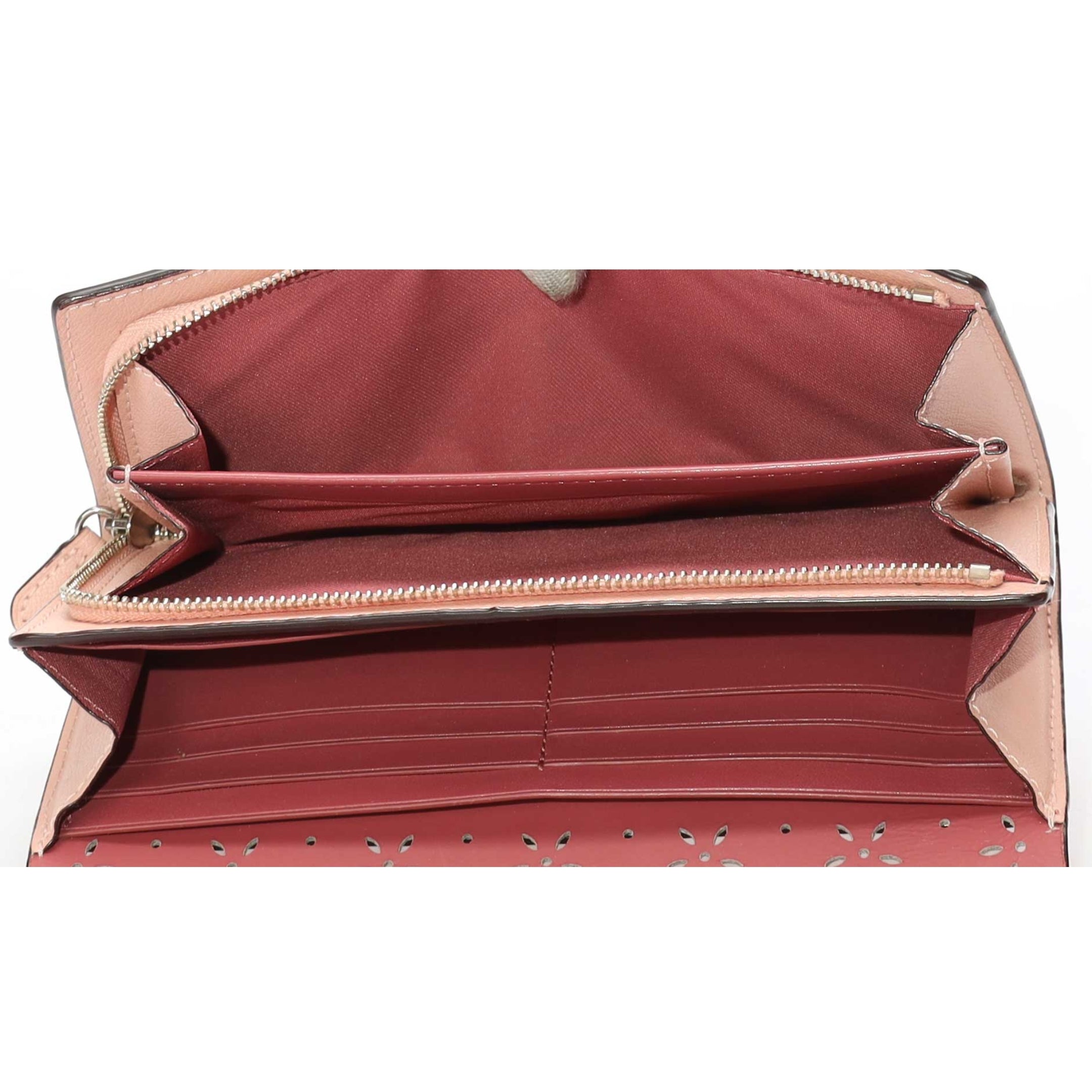 Coach Pink Floral Perforated Flap Wallet