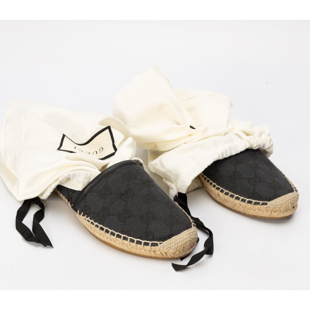 Gucci Black GG Canvas and Leather Espadrille